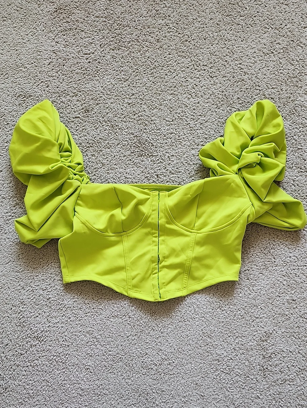 SHEIN Neon Green Puff-Sleeve Corset Crop Top - Picture 1 of 6